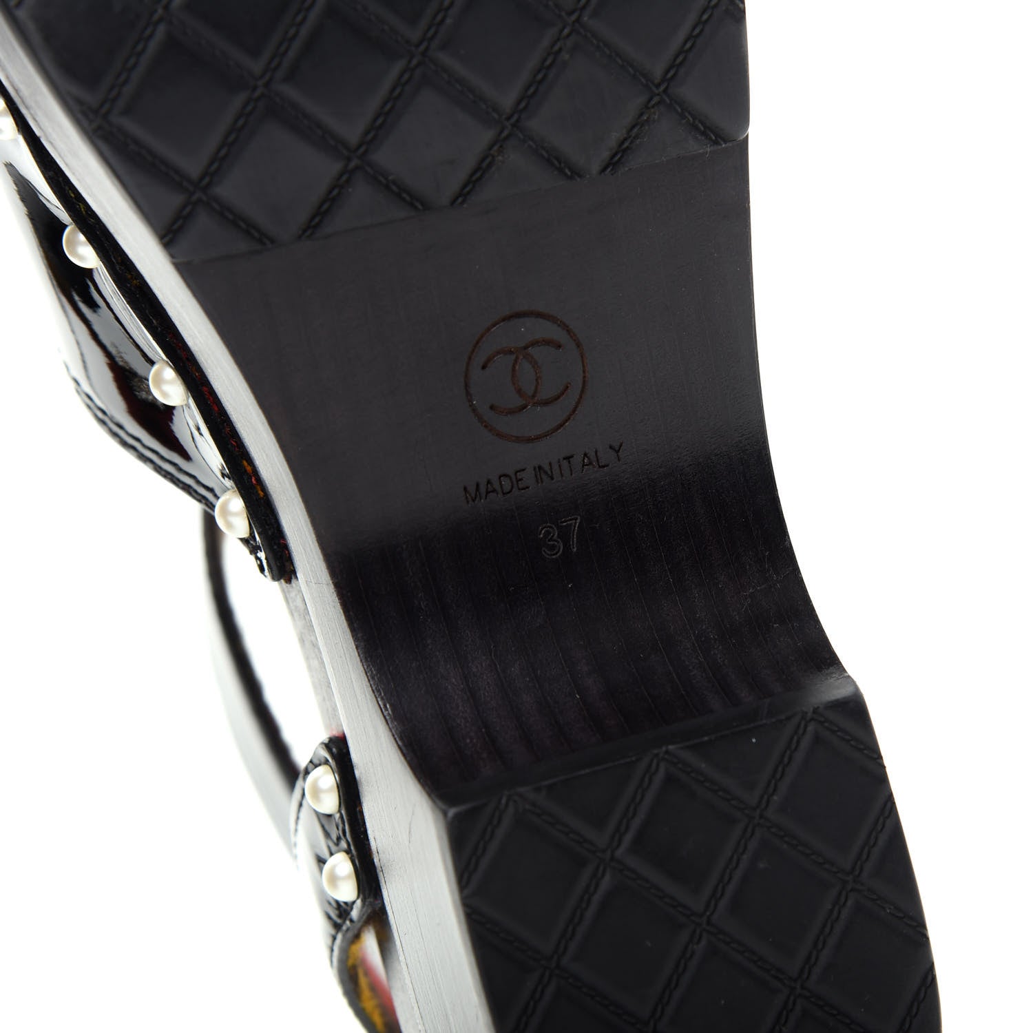 Chanel Patent Calfskin Pearl Ankle Strap Clogs 37 Black 9 of 10