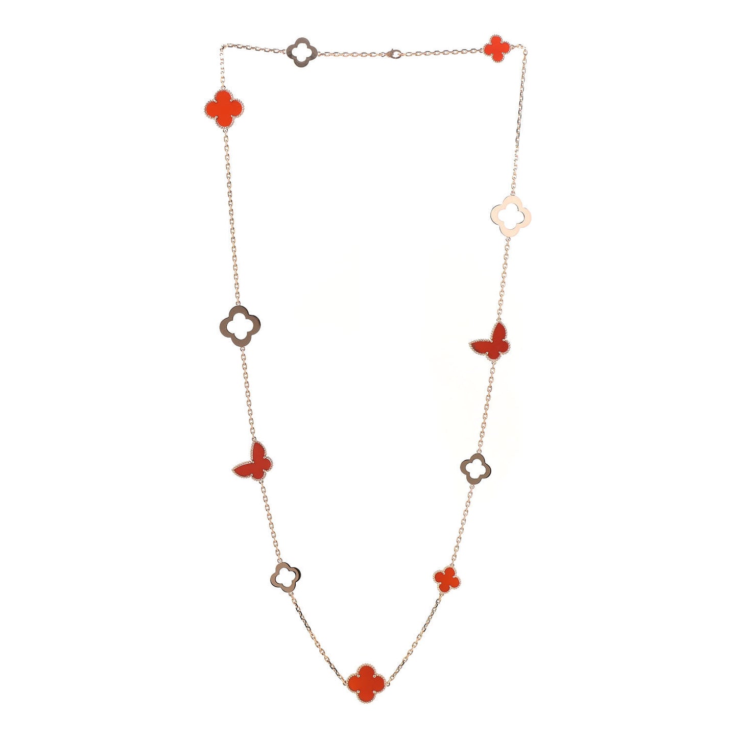 18K Rose Gold Carnelian Byzantine 11 Motif Butterfly Alhambra Necklace