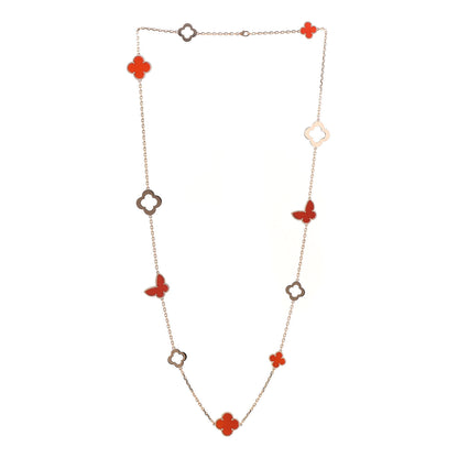 Van Cleef & Arpels 18K Rose Gold Carnelian Byzantine 11 Motif Butterfly Alhambra Necklace 3 of 8