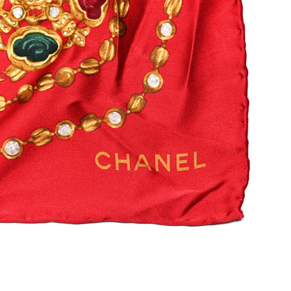 Chanel Silk Pearl Jewel Chain Print Scarf Red 2 of 4