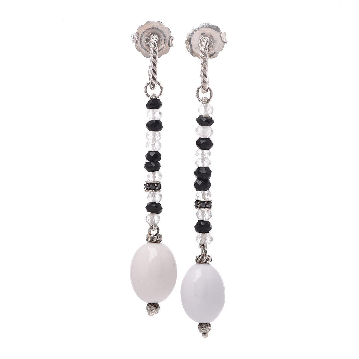 Sterling Silver Agate Onyx Quartz Tweejoux Drop Earrings