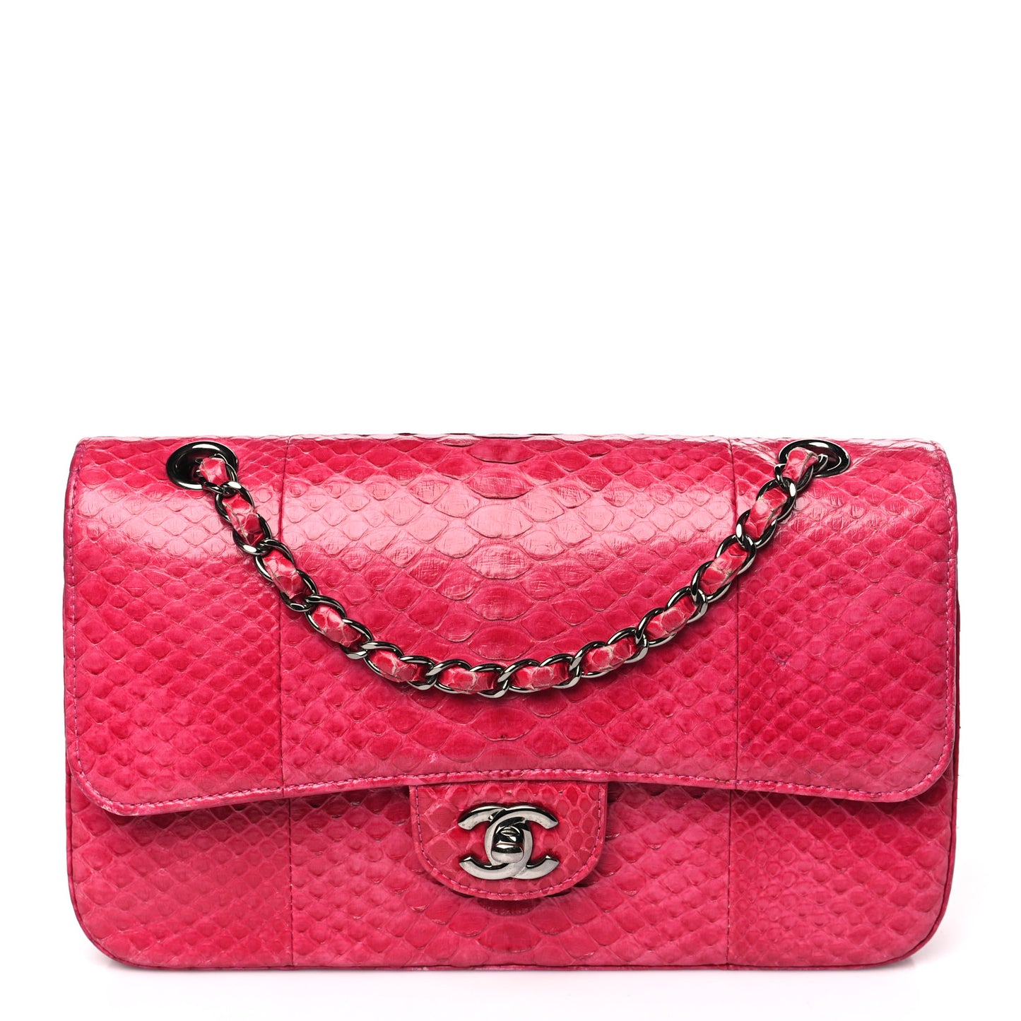 Snakeskin Medium Double Flap Pink