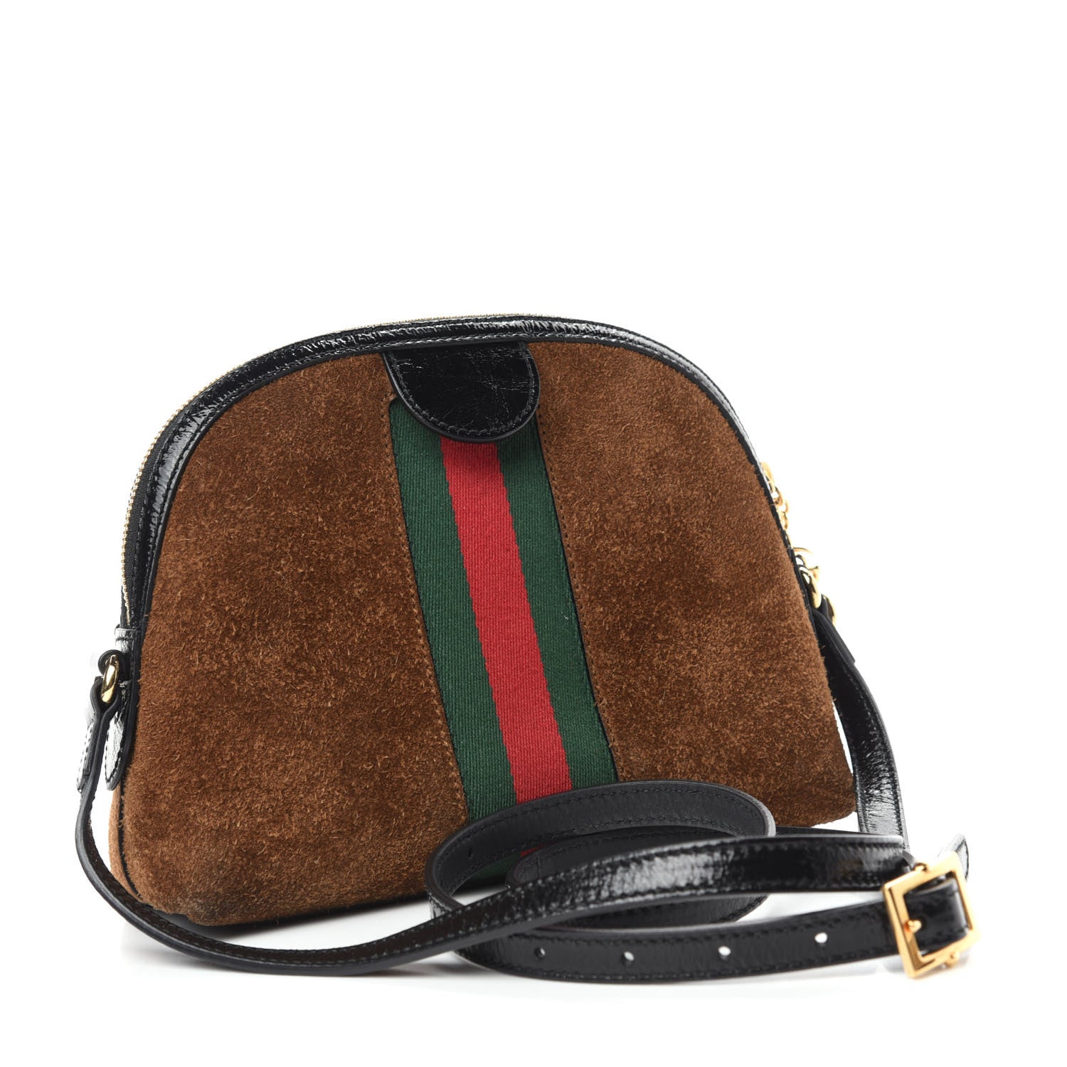Gucci Suede Patent Web Small Ophidia Dome Shoulder Bag Nocciola Black 3 of 11