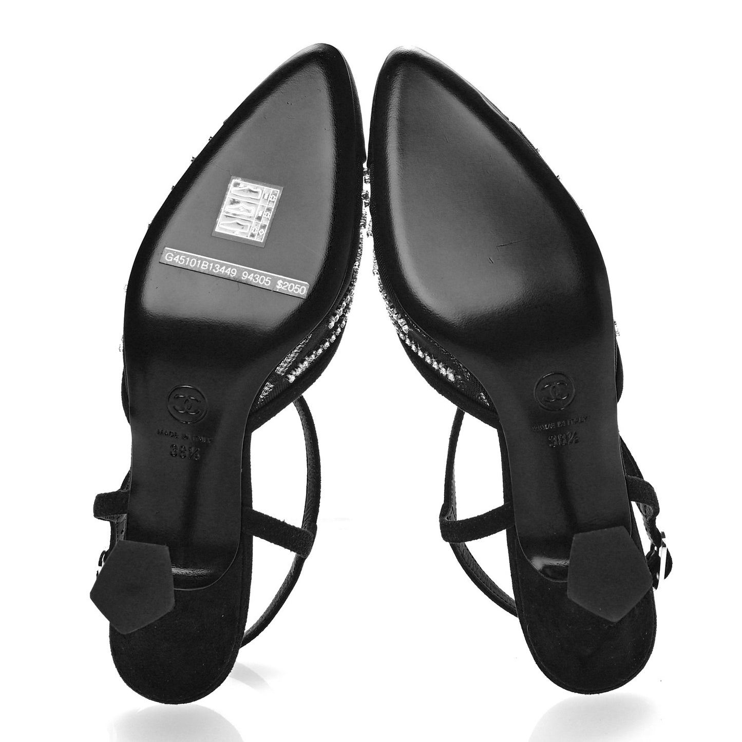Suede Kidskin Mesh Crystal Sandals 38.5 Black