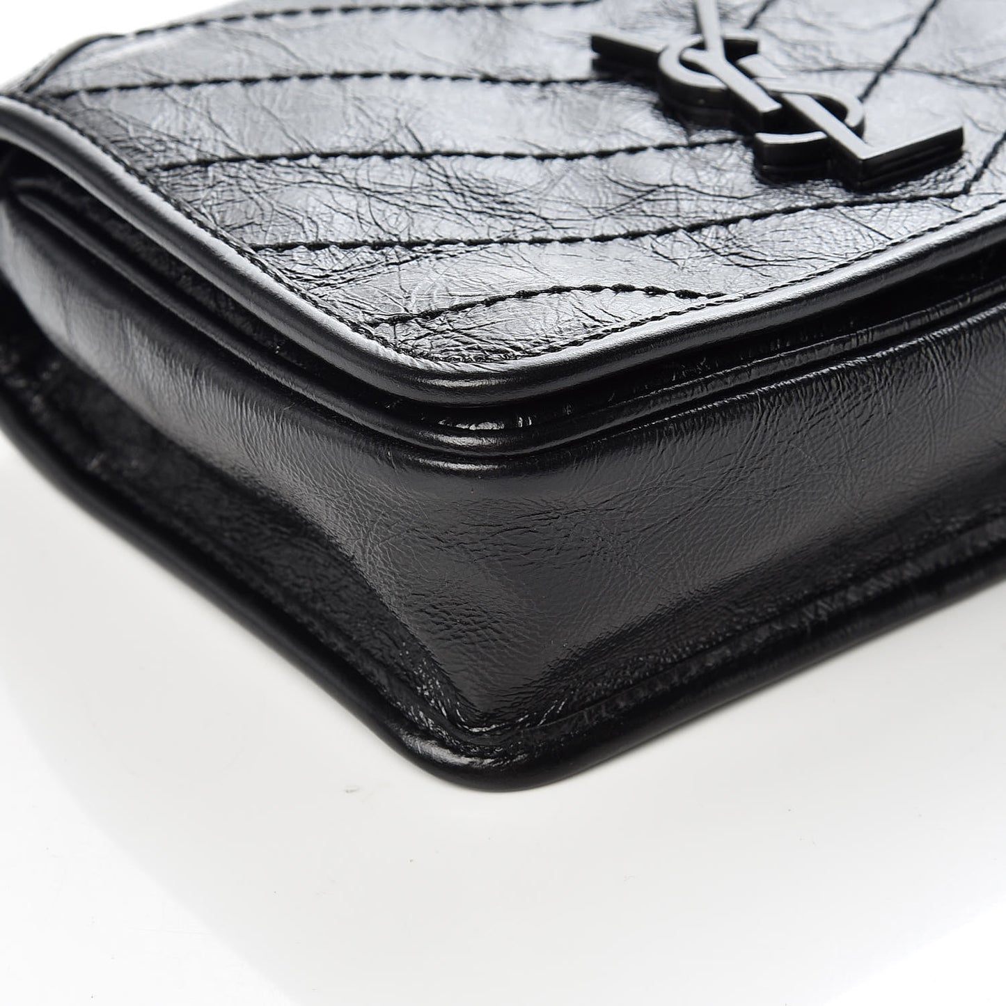 Crinkled Calfskin Matelasse Monogram Niki Chain Wallet Black