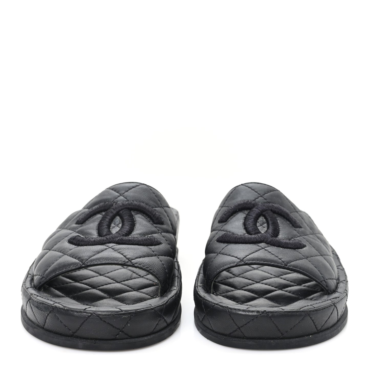 Lambskin Quilted CC Mules Sandals 37 Black
