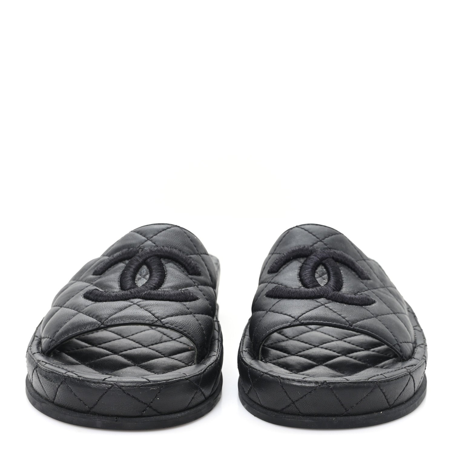Chanel Lambskin Quilted CC Mules Sandals 37 Black 3 of 9