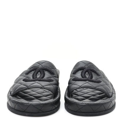 Chanel Lambskin Quilted CC Mules Sandals 37 Black 3 of 9