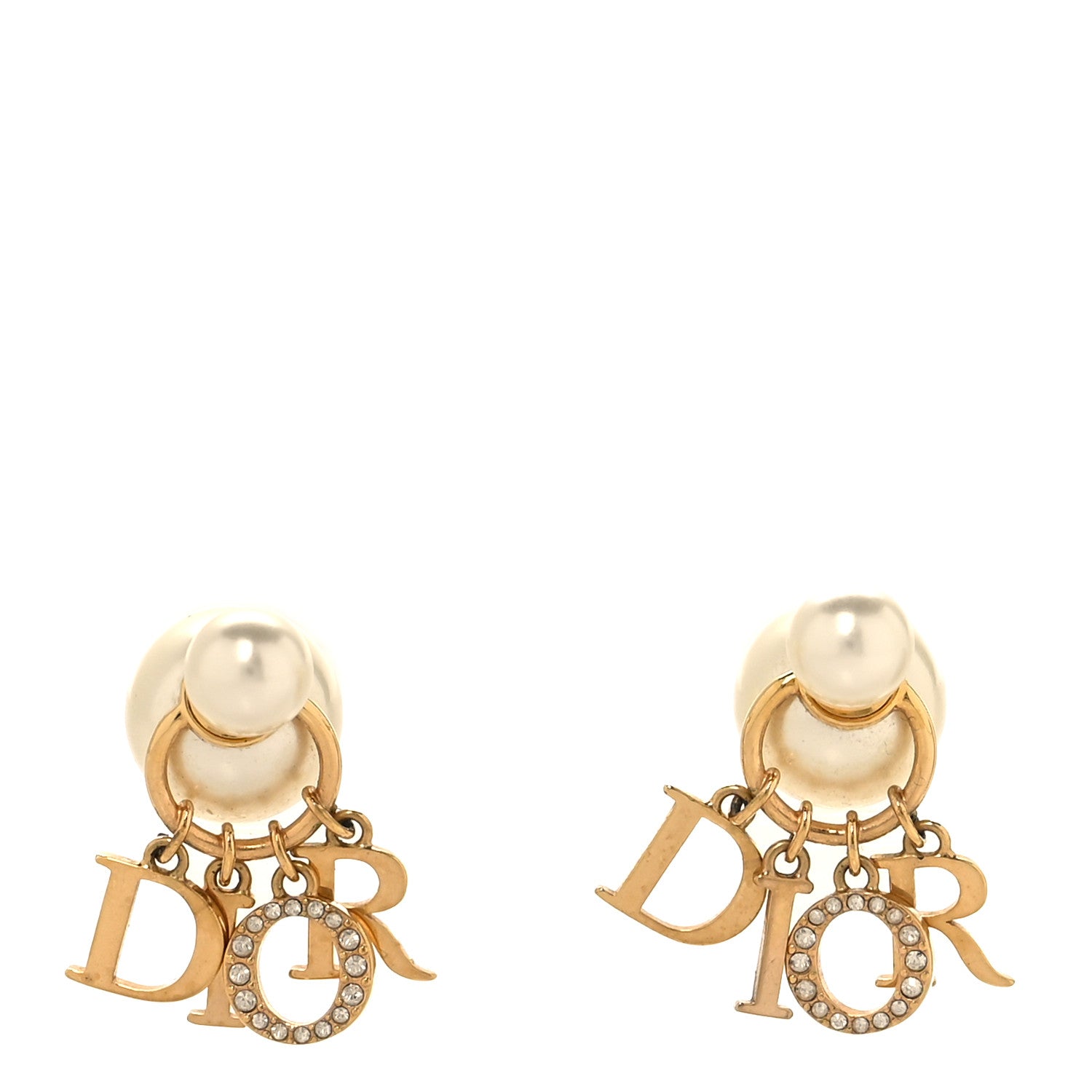 Christian Dior Pearl Crystal Tribal Logo Charms Earrings Gold 1 of 5