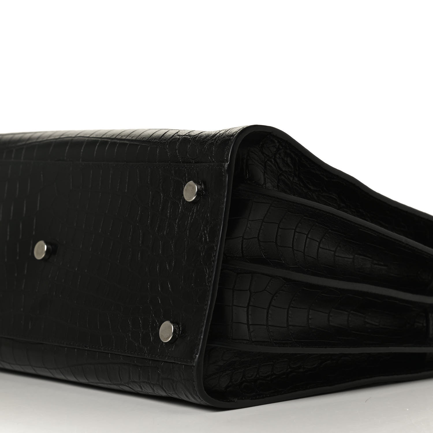 Saint Laurent Calfskin Crocodile Embossed Small Supple Sac de Jour Black 9 of 11