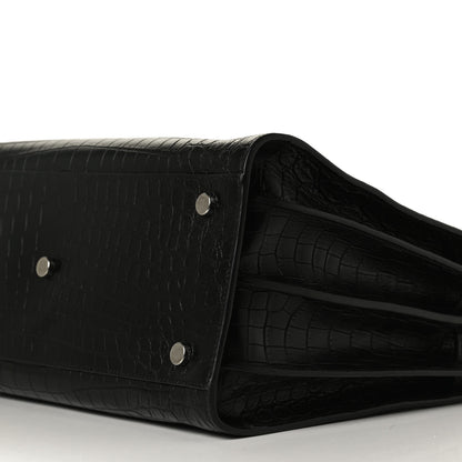 Saint Laurent Calfskin Crocodile Embossed Small Supple Sac de Jour Black 9 of 11