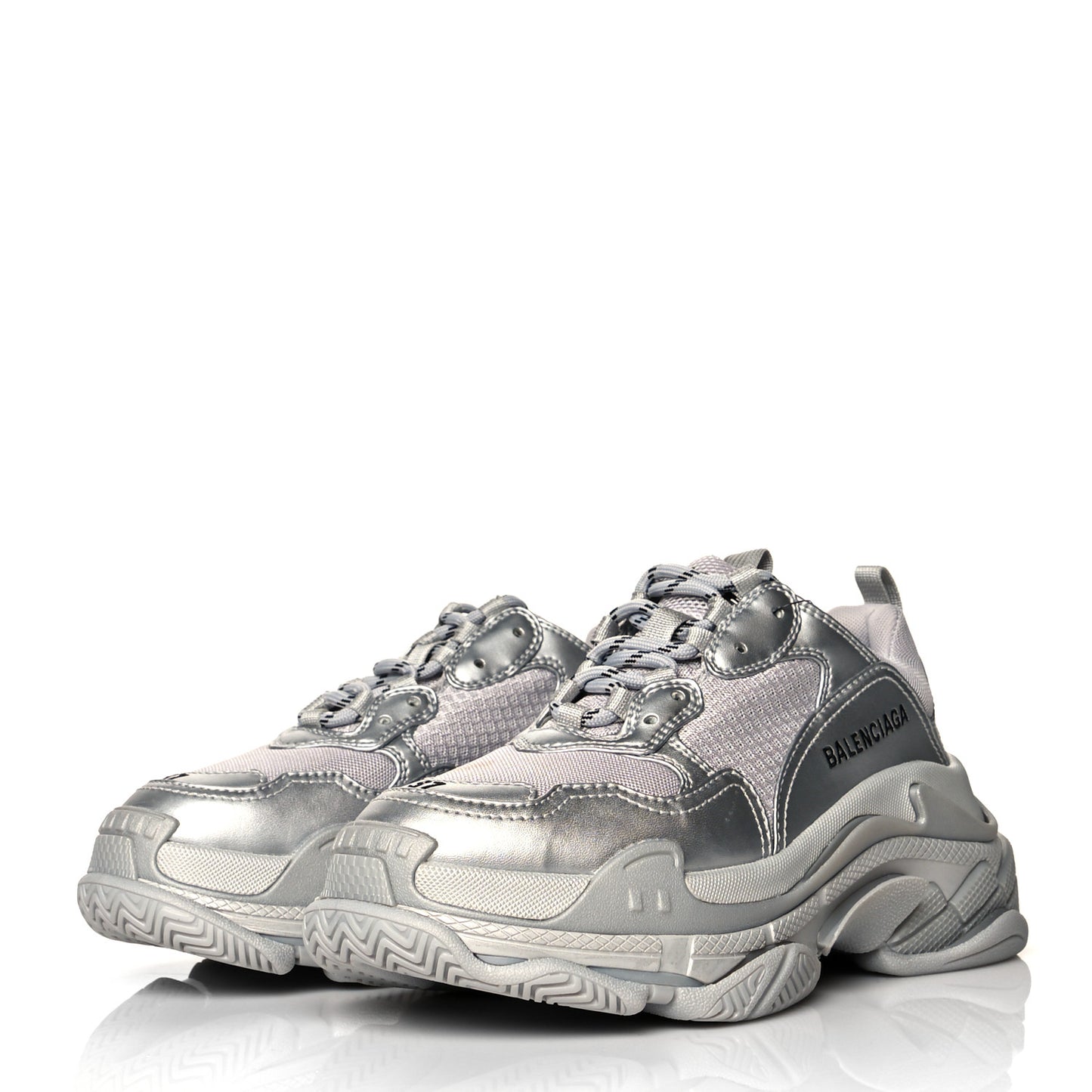 Metallic Fabric Mesh Womens Triple S Sneakers 37 Silver