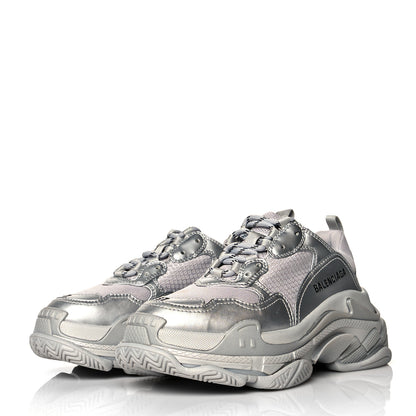 Balenciaga Metallic Fabric Mesh Womens Triple S Sneakers 37 Silver 3 of 9