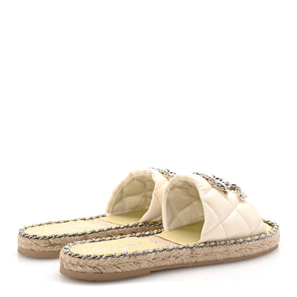 Chanel Lambskin Quilted CC Chain Espadrille Mules 37 White 5 of 10