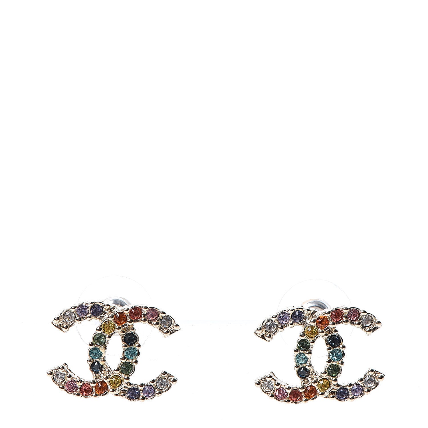 Chanel Crystal Over The Rainbow CC Earrings Gold Multicolor 1 of 5