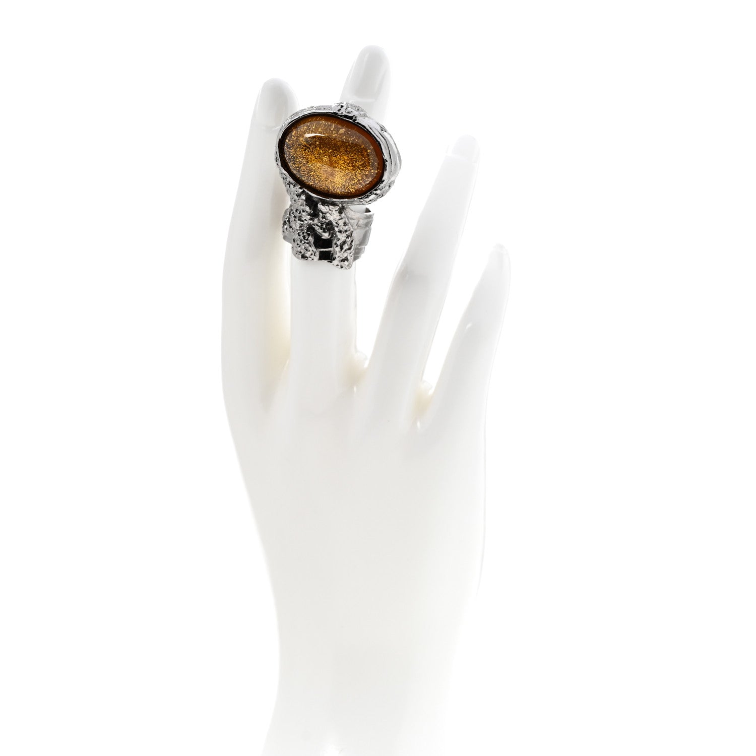Saint Laurent Glass Cabochon Arty Ovale Ring 52 6 Silver Yellow 2 of 4