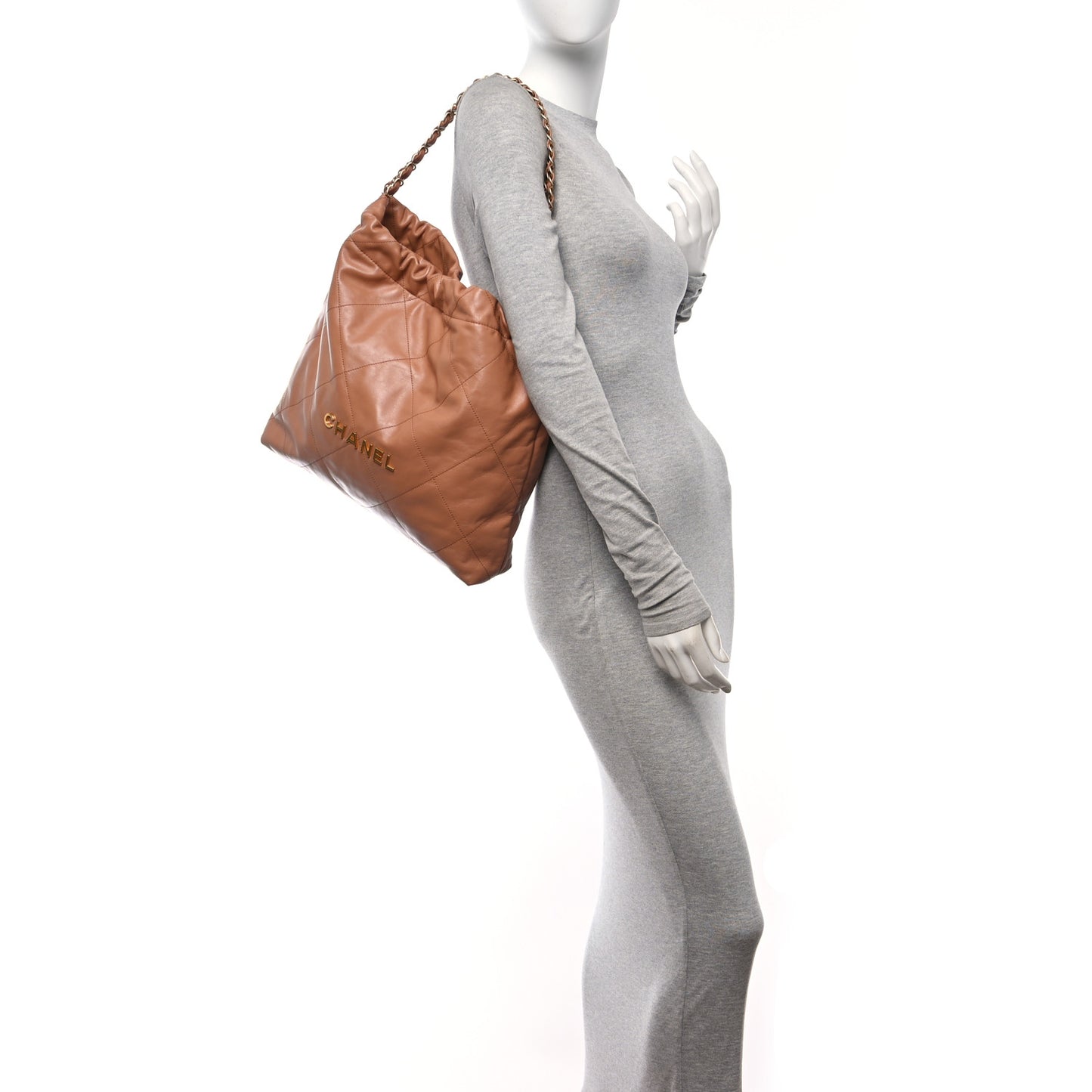 Shiny Calfskin Quilted Chanel 22 Brown