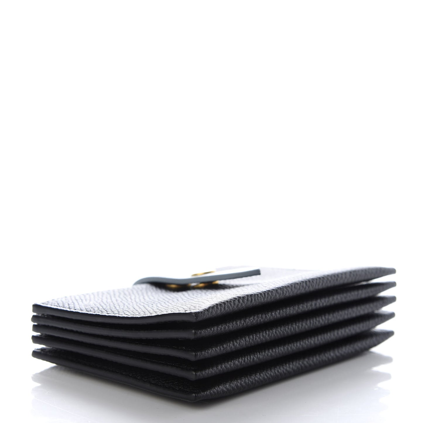 Grained Shiny Calfskin Accordion Card Holder Black