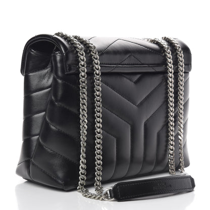 Saint Laurent Calfskin Y Quilted Monogram Small Loulou Chain Satchel Black 3 of 10