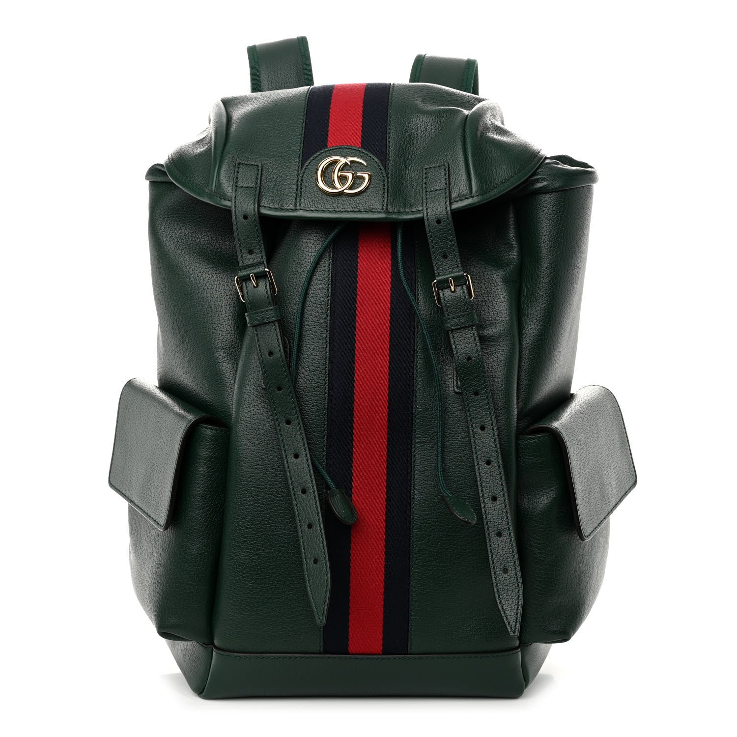 Gucci Grained Calfskin Medium Ophidia Double Buckle Backpack Green 1 of 9