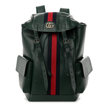 Gucci Grained Calfskin Medium Ophidia Double Buckle Backpack Green 1 of 9