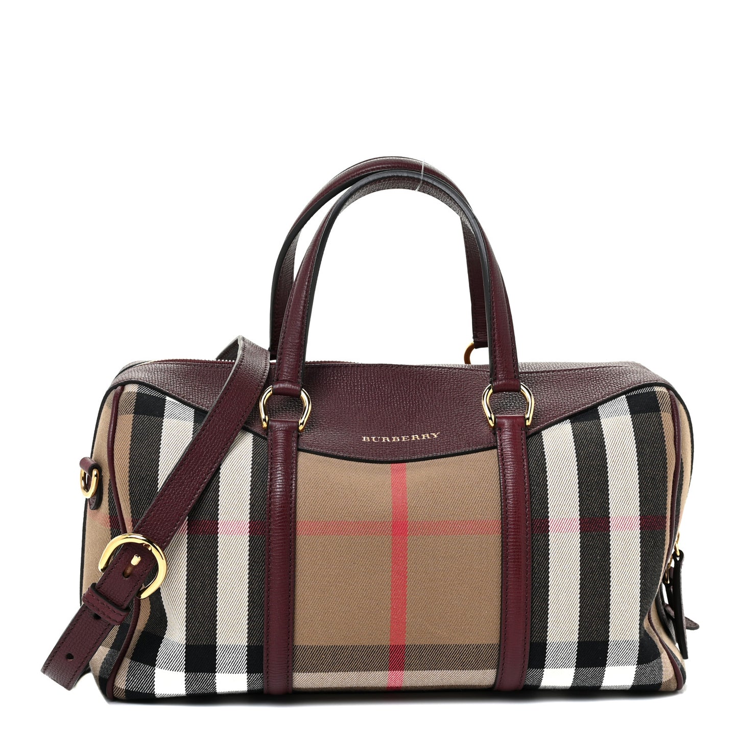House Check Derby Calfskin Medium Alchester Bowling Bag Mahogany Red