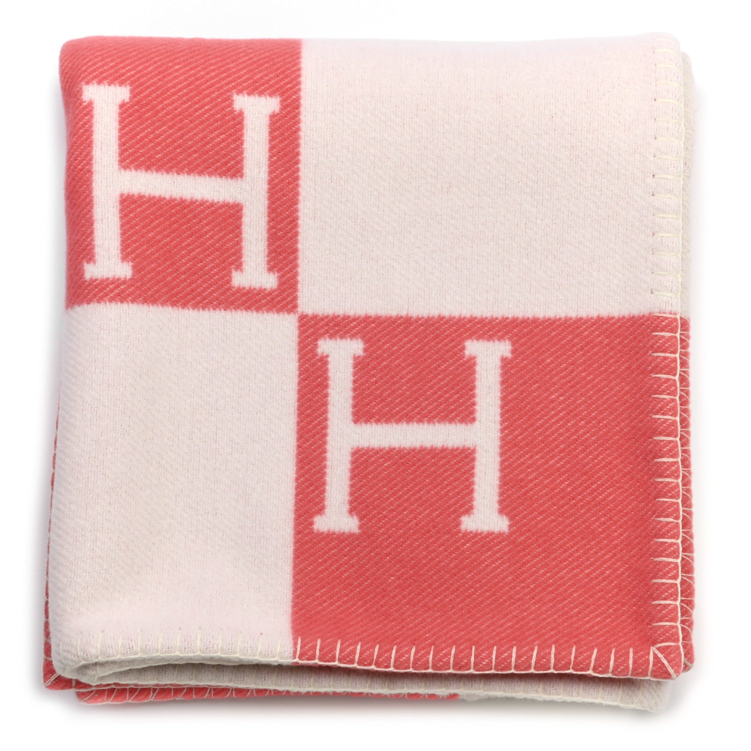 Hermes Wool Cashmere Avalon Baby Blanket Rose Airelle White 1 of 3
