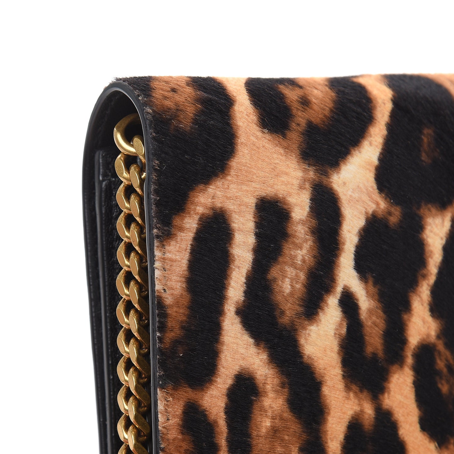 Calf Hair Monogram Chain Wallet Leopard