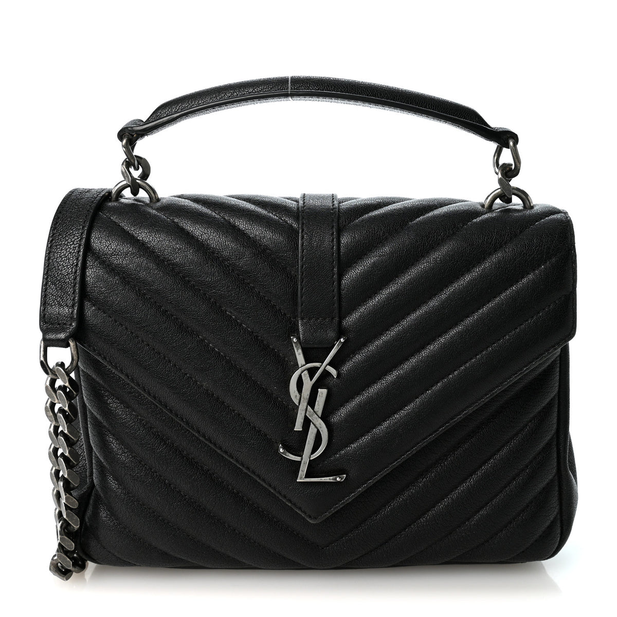 Sheepskin Matelasse Chevron Monogram Medium College Bag Black