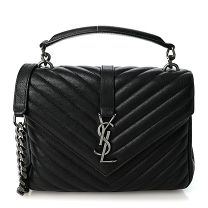 Saint Laurent Sheepskin Matelasse Chevron Monogram Medium College Bag Black 1 of 10