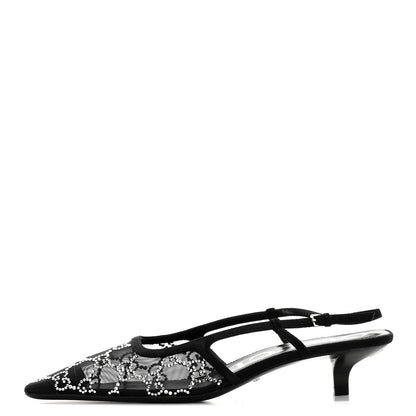 Gucci Tela Retino Kid Scamosciato Crystal GG Monogram Square G 35mm Slingback Pumps 38 Black 1 of 9