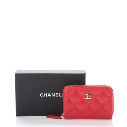 Chanel Lambskin Quilted Zip Around Coin Purse Wallet Light Red 8 of 8