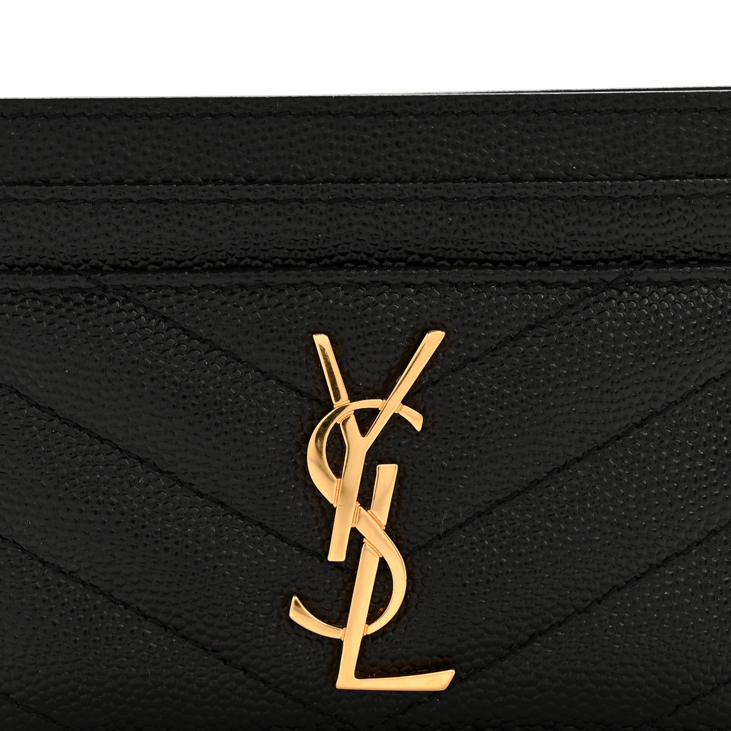 Saint Laurent Grain De Poudre Matelasse Chevron Monogram Credit Card Case Black 8 of 9