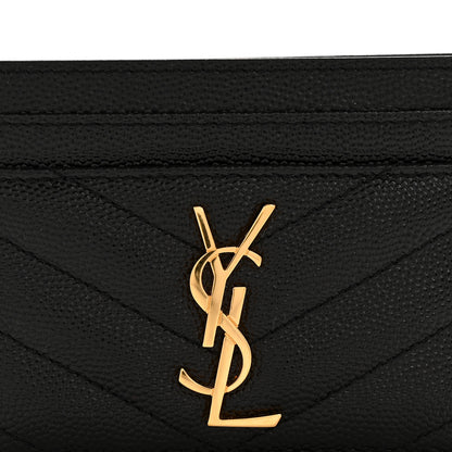 Saint Laurent Grain De Poudre Matelasse Chevron Monogram Credit Card Case Black 8 of 9