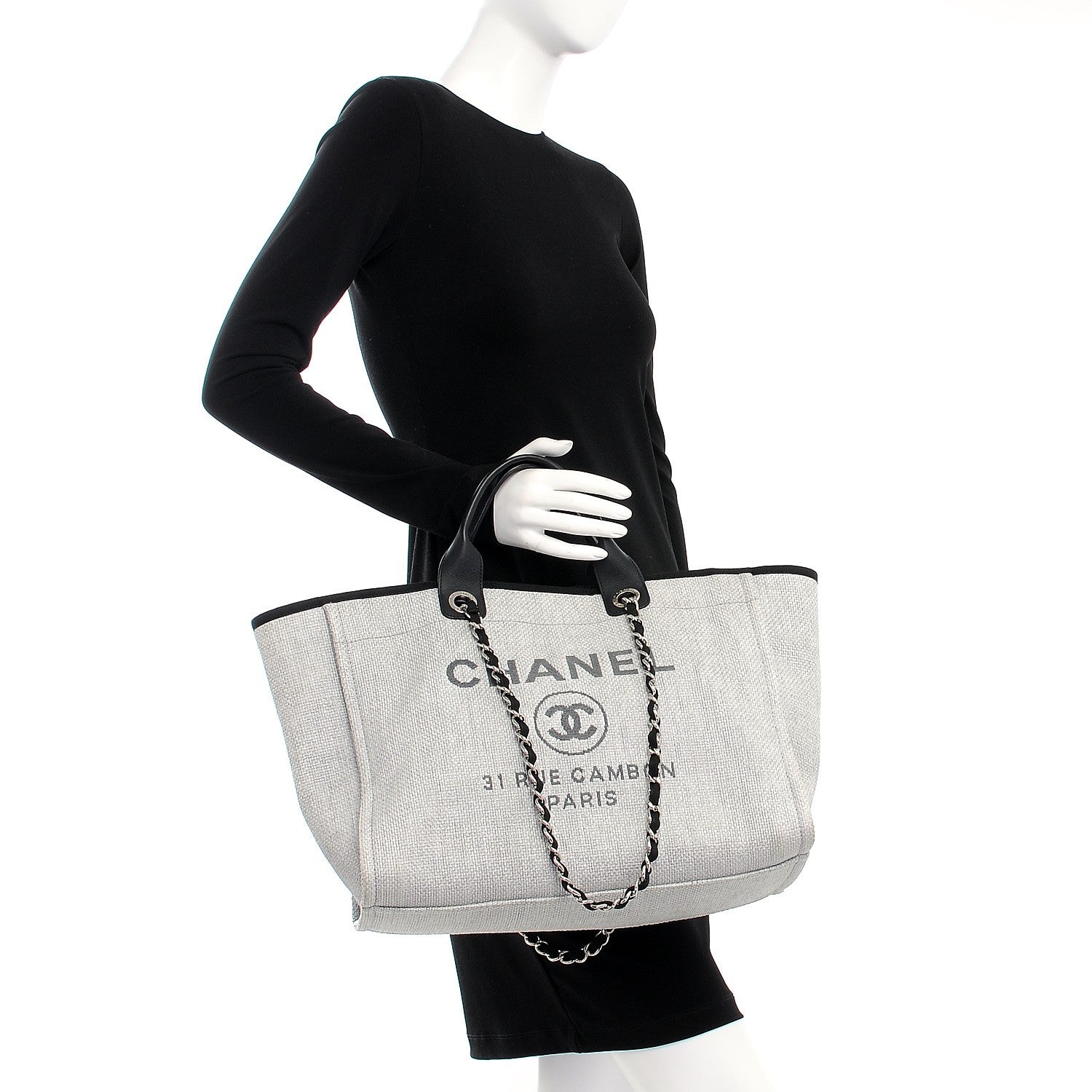 Chanel Canvas Large Deauville Tote Grey 3 of 8
