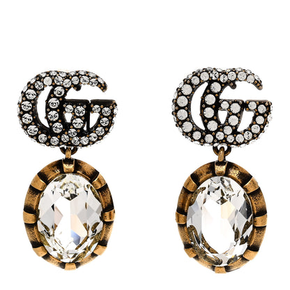 Gucci Metal Crystal Double G Drop Earrings Aged Gold 1 of 5