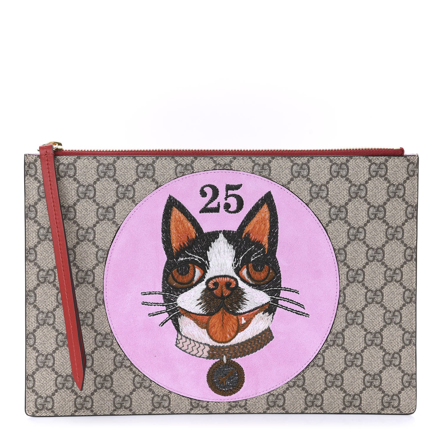 Gucci GG Supreme Monogram Bosco Patch Zip Pouch Beige Malva Hibiscus Red 1 of 8