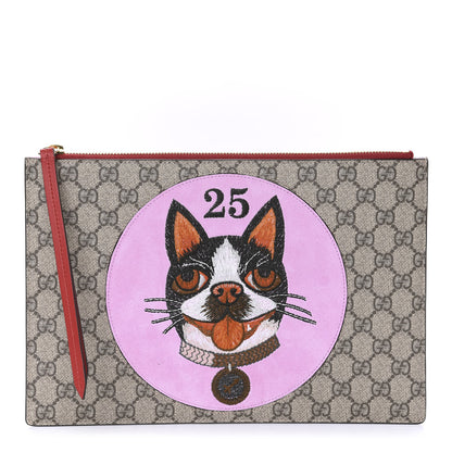 Gucci GG Supreme Monogram Bosco Patch Zip Pouch Beige Malva Hibiscus Red 1 of 8
