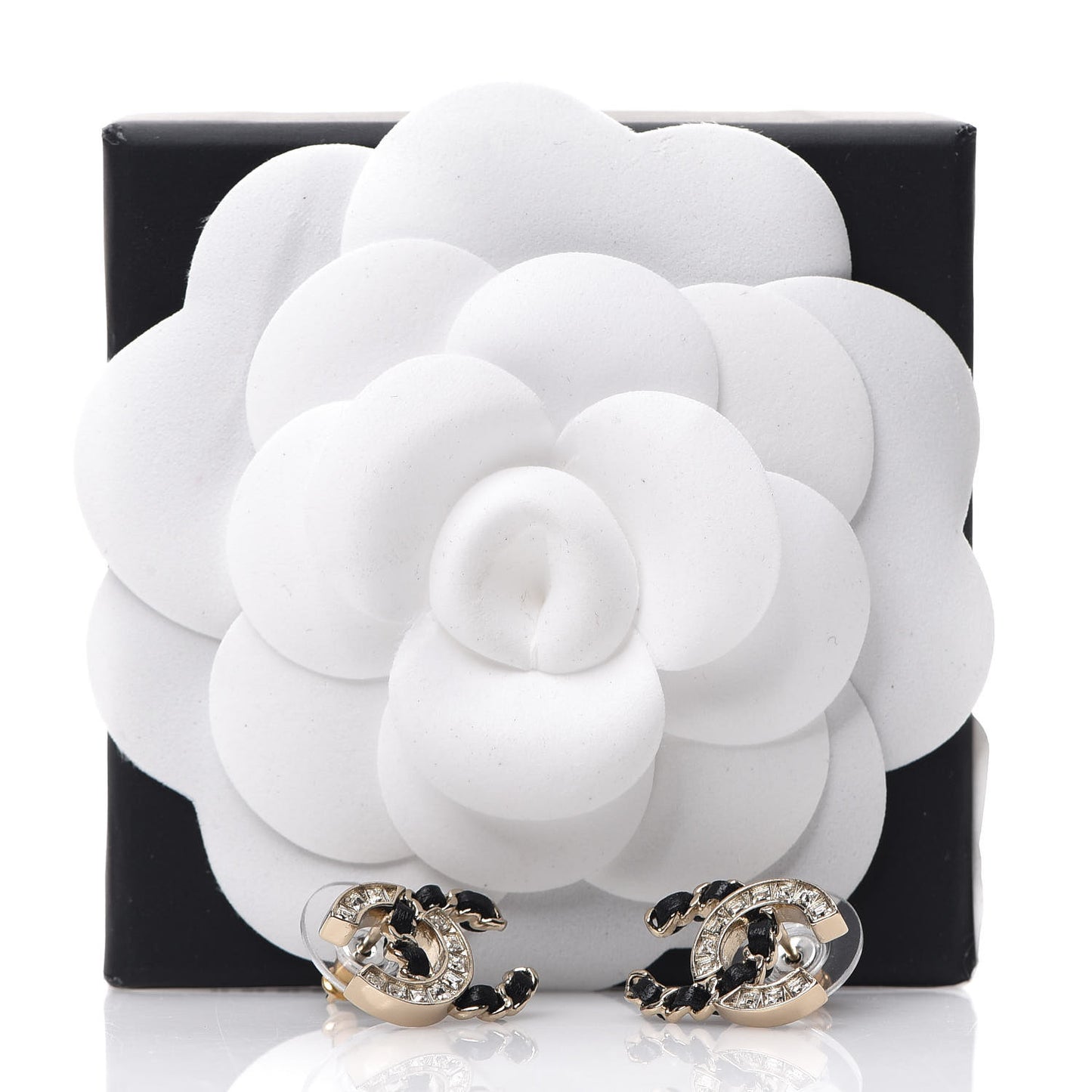 Crystal Baguette Lambskin Chain CC Vintage Allure Stud Earrings Black Gold