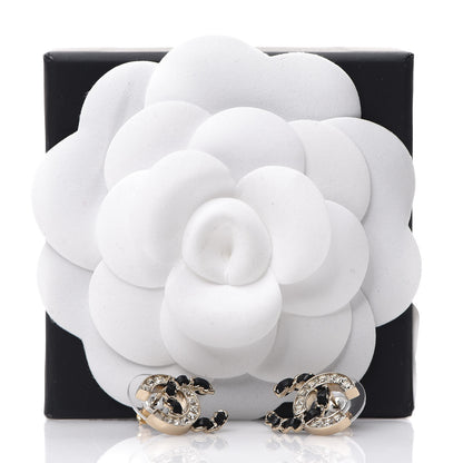 Chanel Crystal Baguette Lambskin Chain CC Vintage Allure Stud Earrings Black Gold 5 of 5