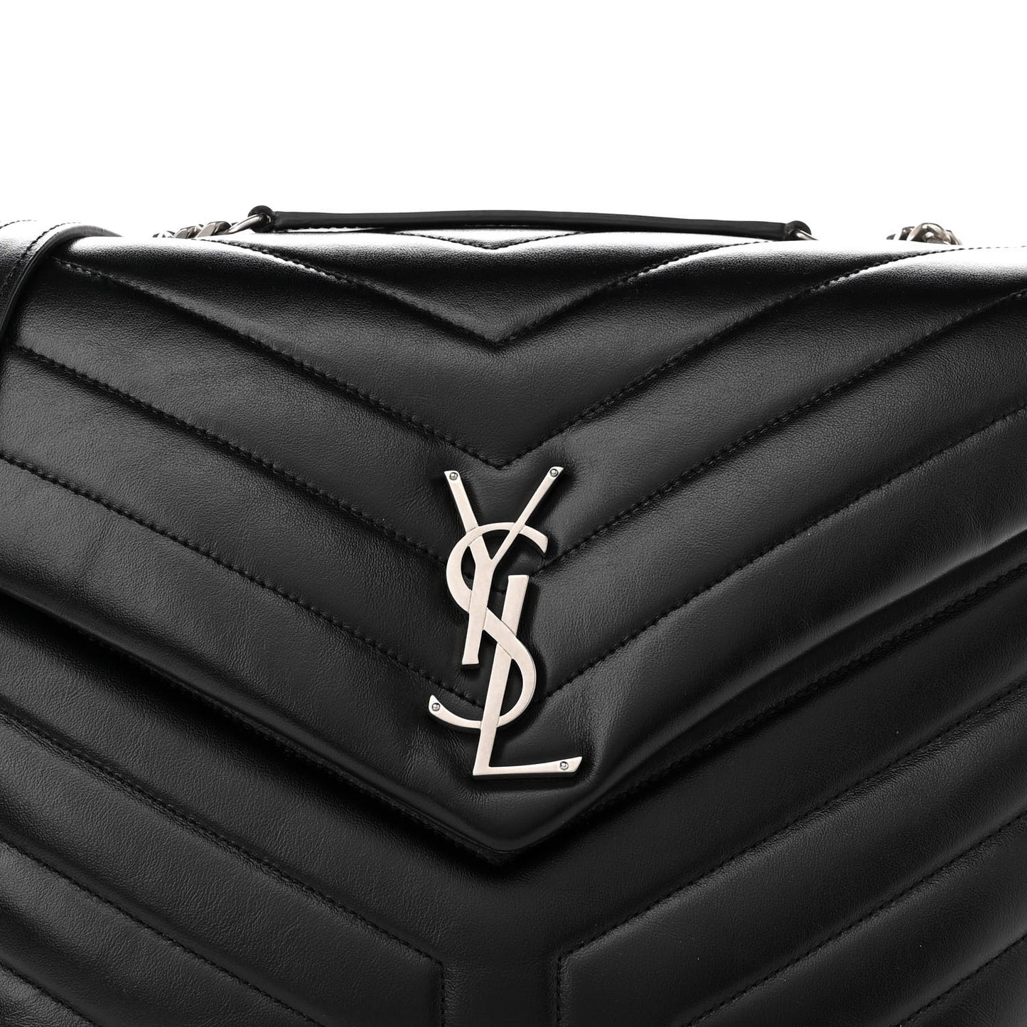 Calfskin Y Quilted Monogram Medium Loulou Chain Satchel Black
