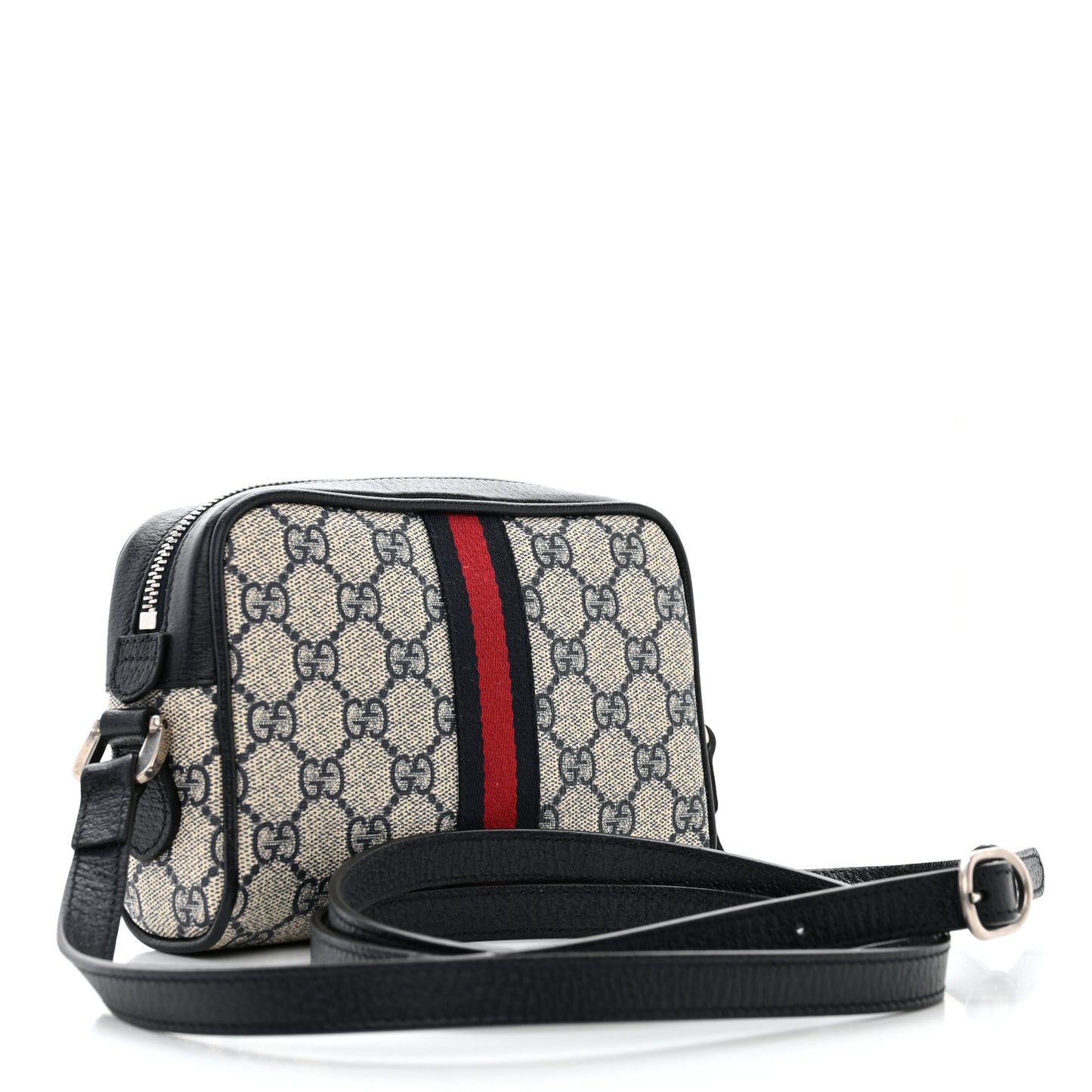 GG Supreme Monogram Textured Dollar Calfskin Web Mini Ophidia Shoulder Bag Beige Blue
