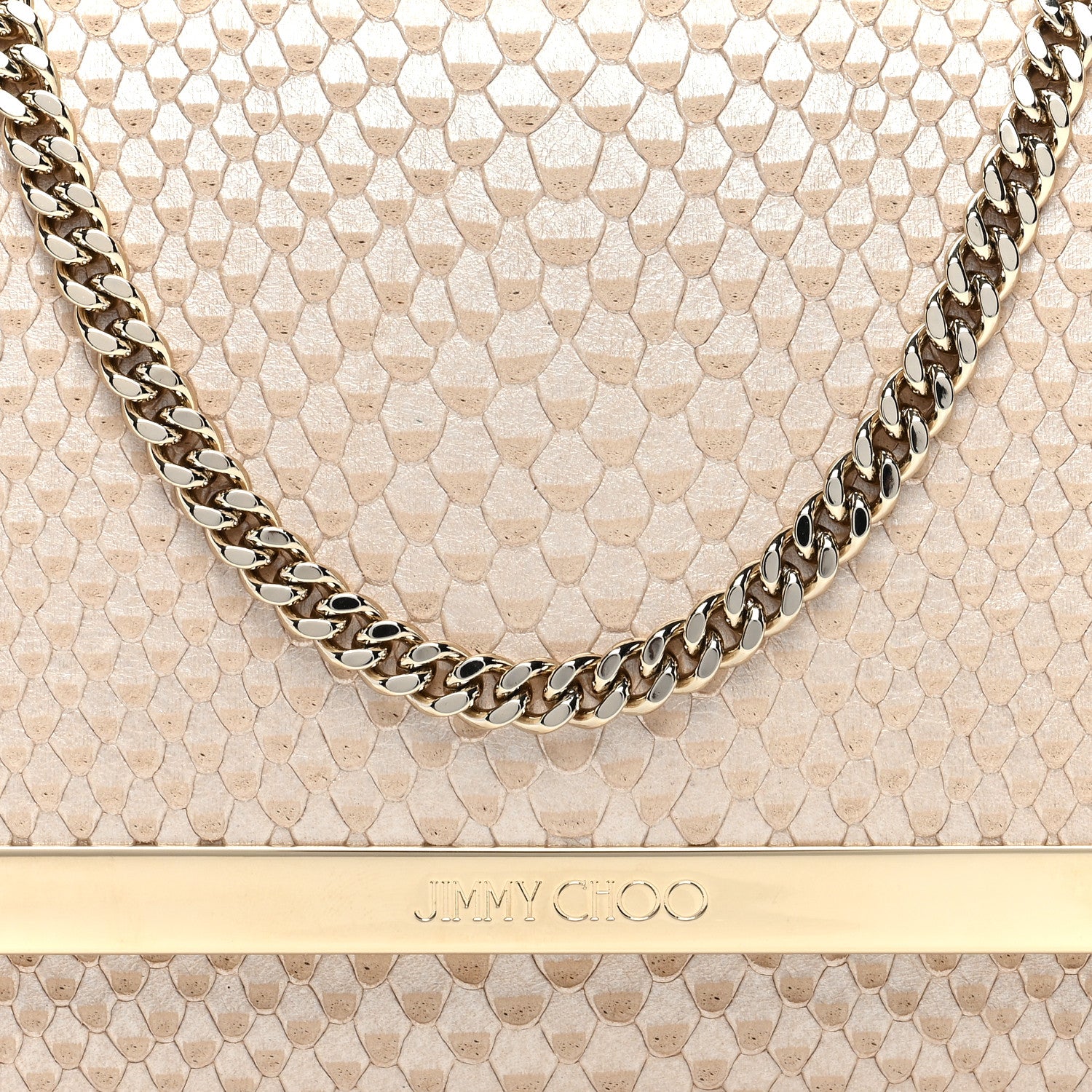 Jimmy Choo Embossed Snakeskin Milla Wallet on Chain Nude 7 of 9