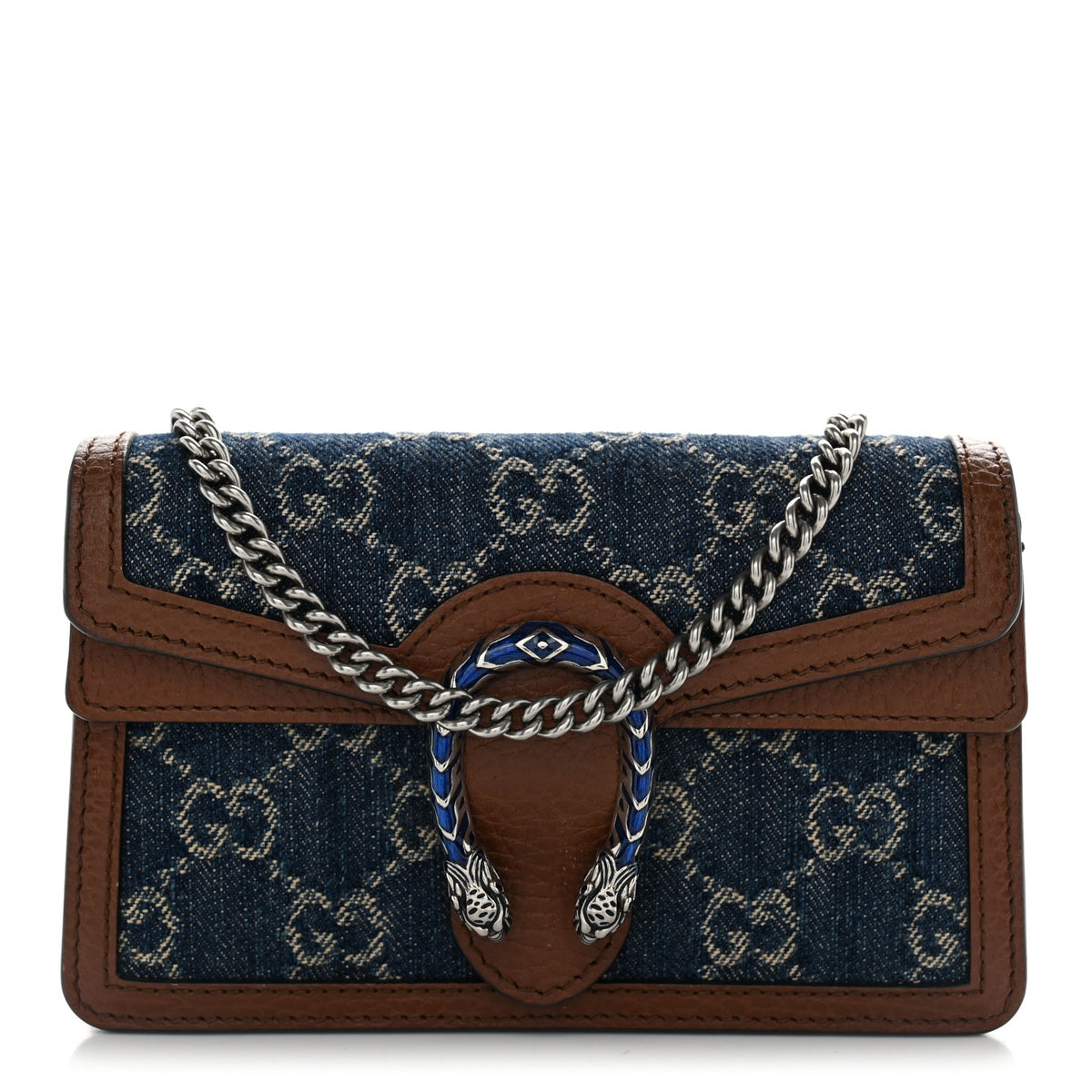 Gucci New Denim GG Monogram Dollar Calfskin Enamel Super Mini Dionysus Shoulder Bag Blue Tea Cuir Epilog Electric Blue 1 of 9