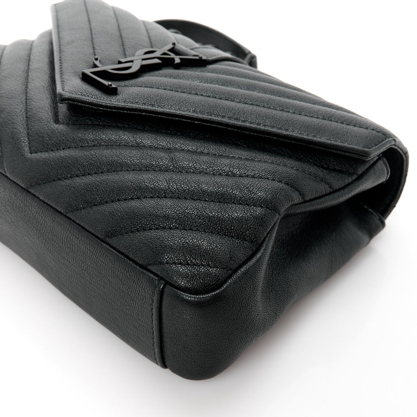 Sheepskin Matelasse Chevron Monogram Monochrome Medium College Bag Black