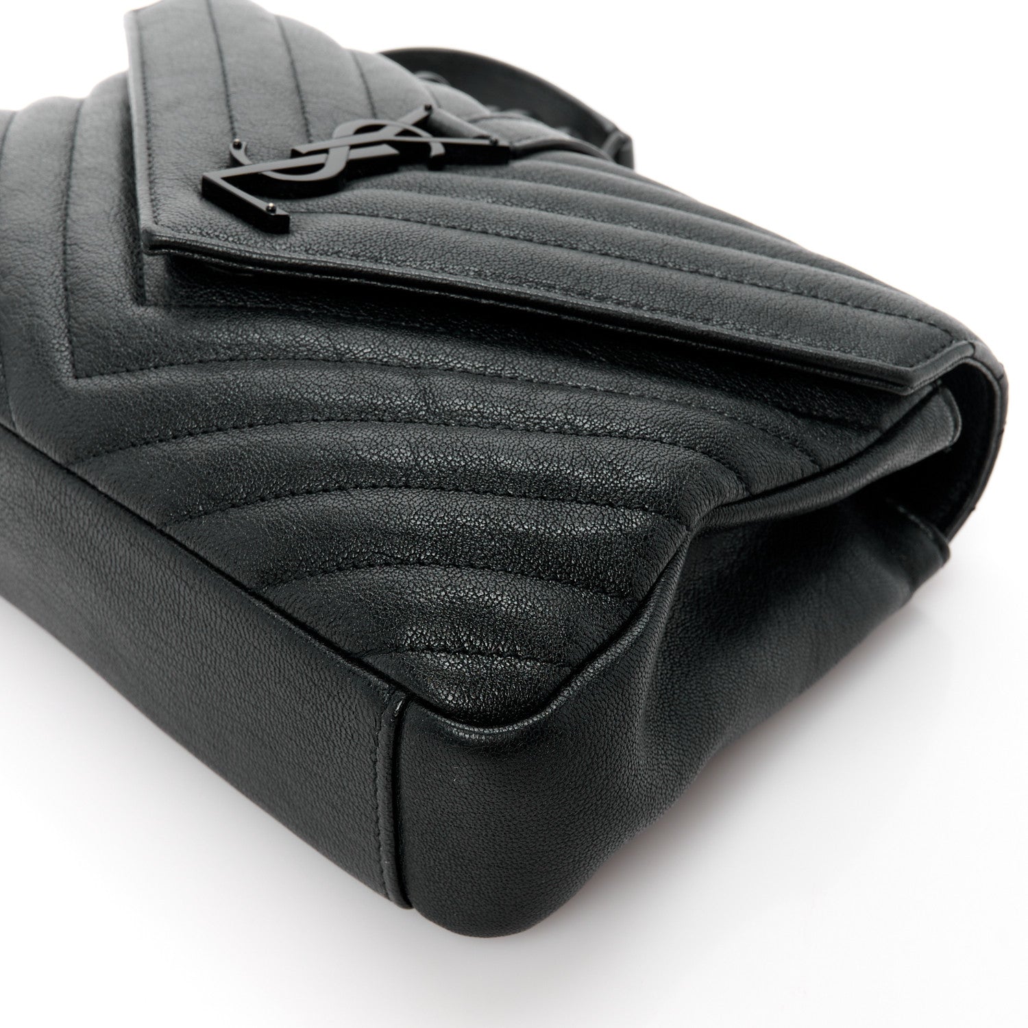Saint Laurent Sheepskin Matelasse Chevron Monogram Monochrome Medium College Bag Black 11 of 11