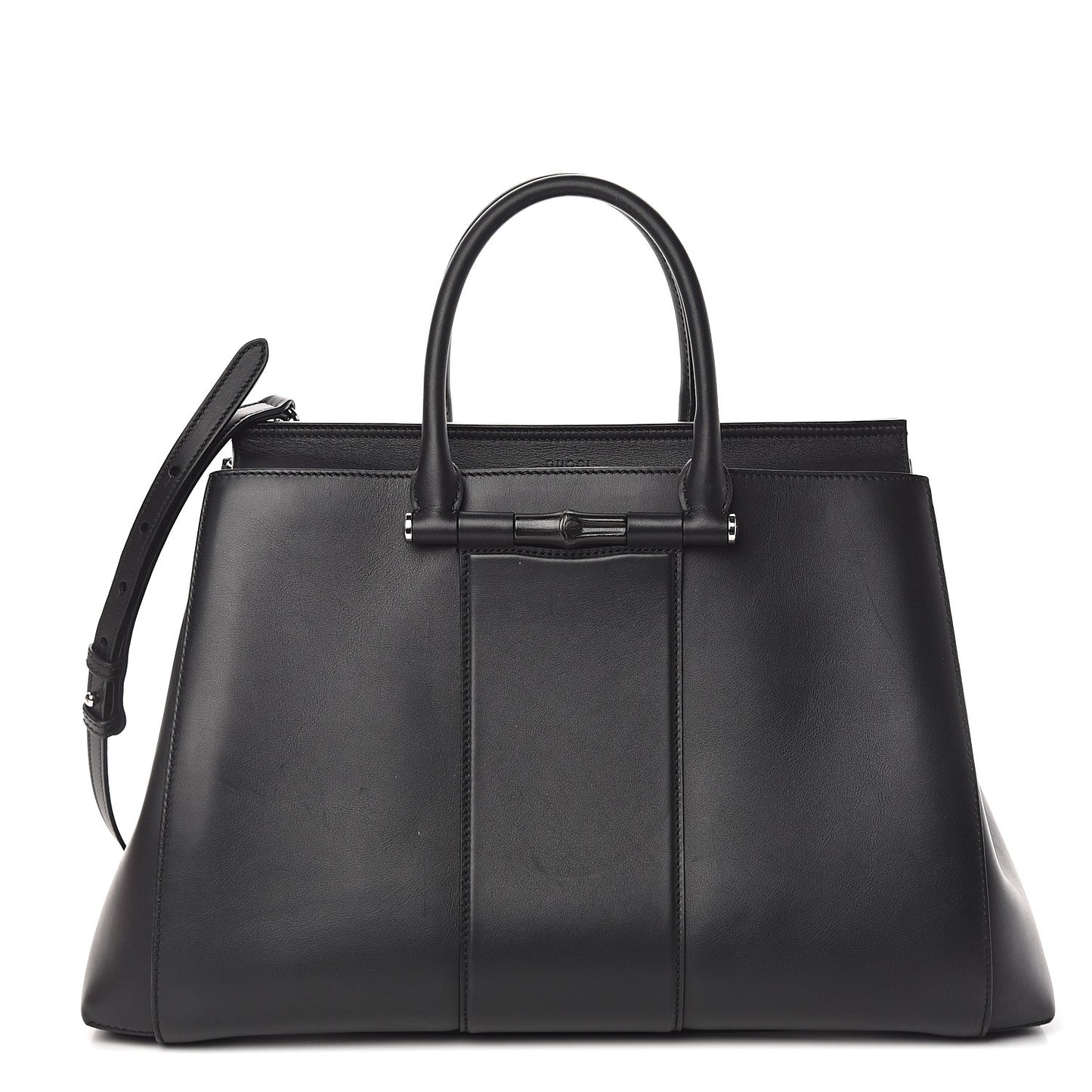Calfskin Lady Bamboo Top Handle Bag Black