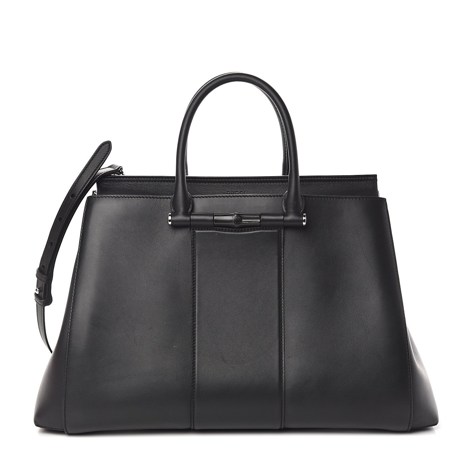 Gucci Calfskin Lady Bamboo Top Handle Bag Black 1 of 8