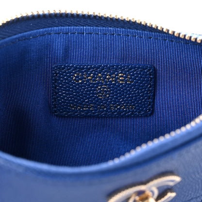 Chanel Metallic Caviar Chevron Quilted Mademoiselle Vintage Zip Pouch Blue 5 of 6