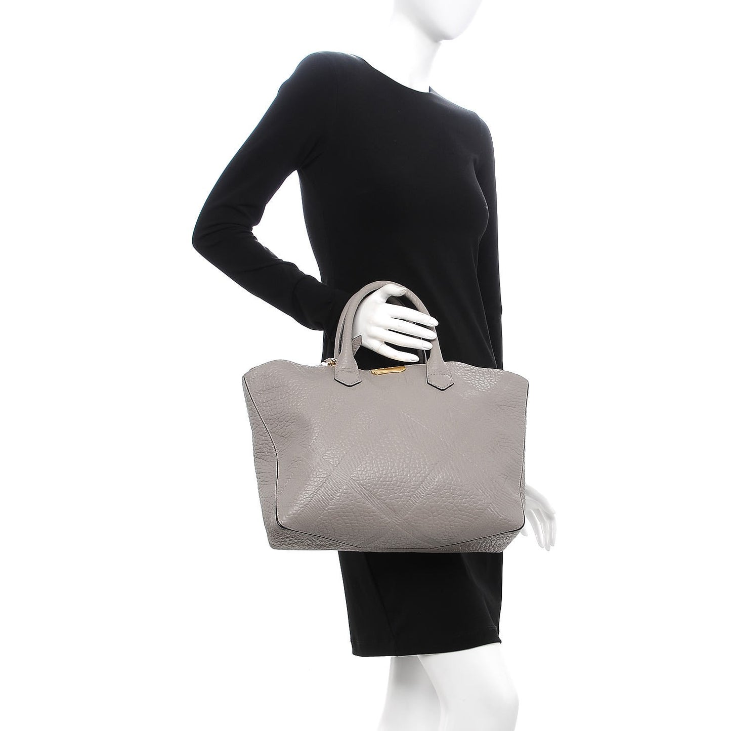 Heritage Grain Check Embossed Medium Dewsbury Tote Pale Grey